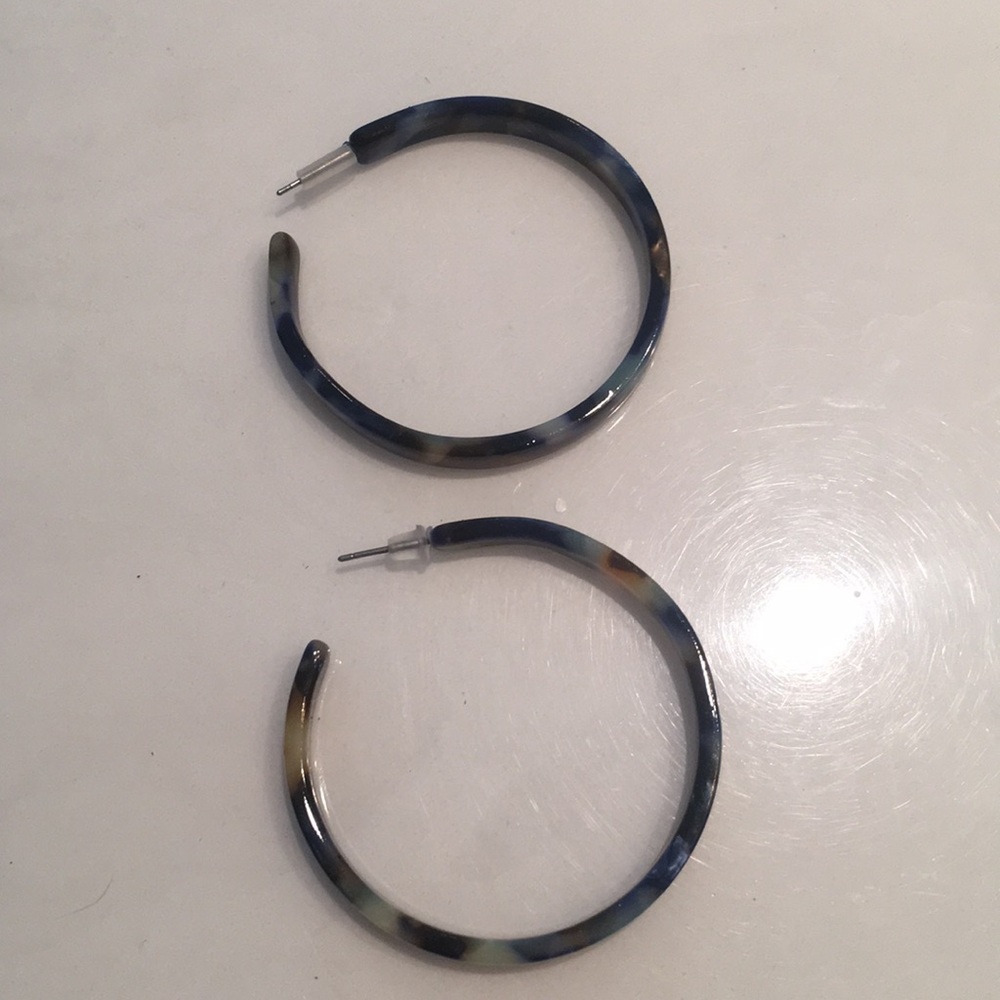 Blue Multicolored Tortoise Shell Hoop Earrings - image 2